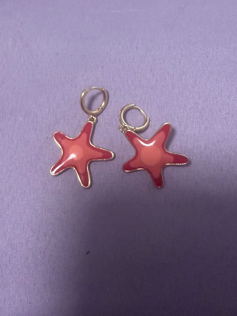 Coral Pink Starfish Hoop Earrings for Kids